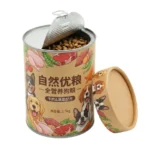 EU PPWR compliant biodegradable custom printed paper cans for dog dry food.